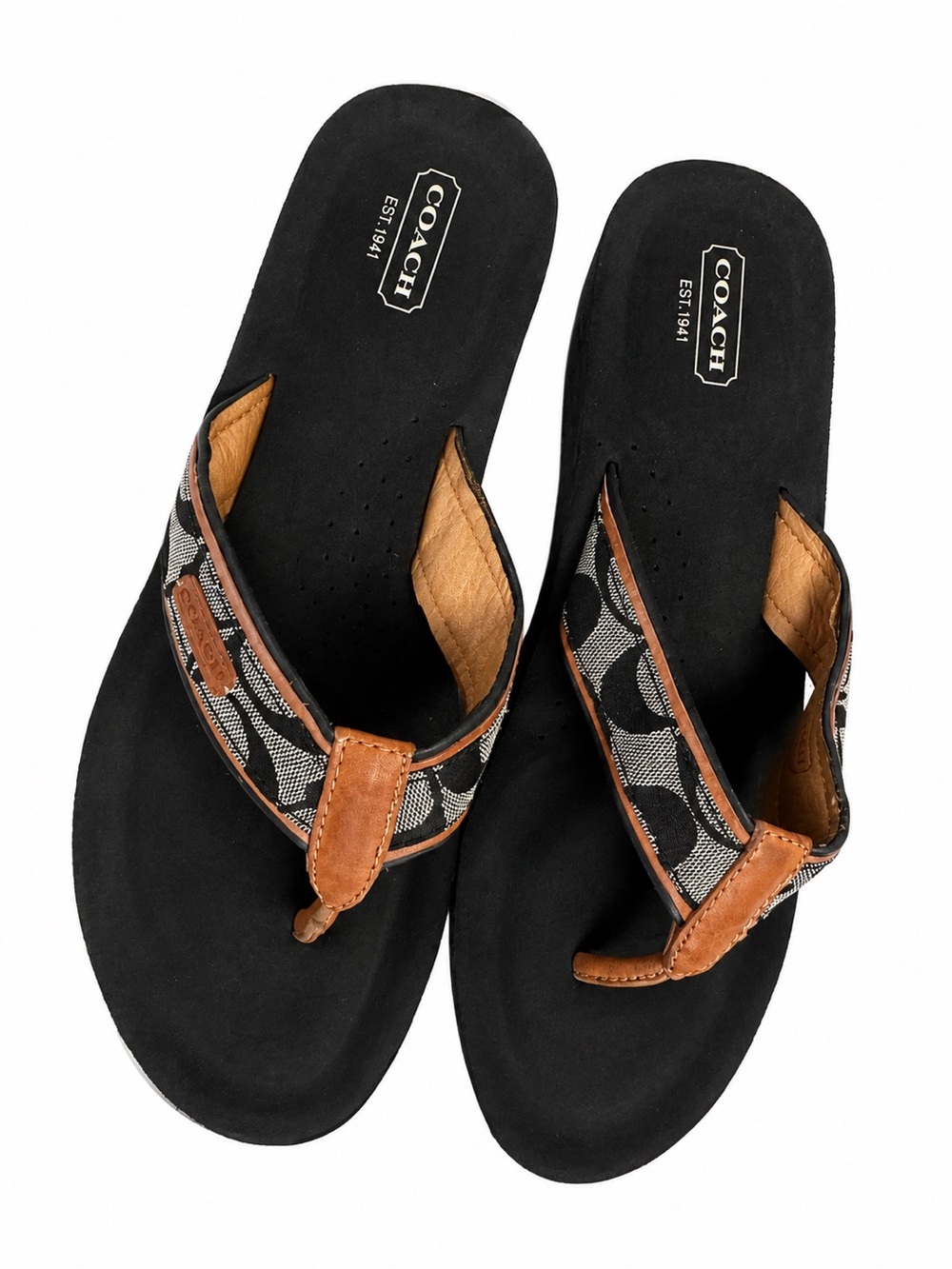Coach Juliet A0285 Signature C Wedge Thong Sandals Women’s Size 10 Black Brown